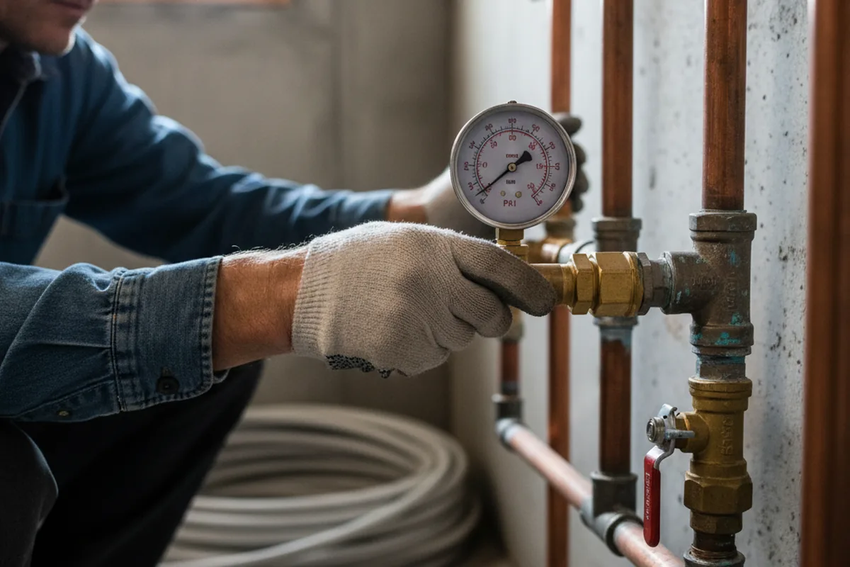Pressure testing a repaired line during Water Line Repair in Huntington